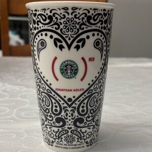 Starbucks 2010 Jonathan Adler Red Heart Ceramic Travel Mug